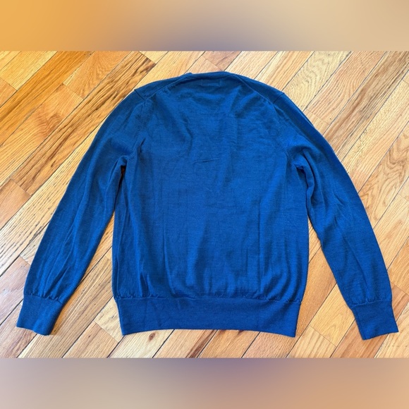 Brooks Brothers Sweater Mens Size L 100% Wool Italian Yarn Pullover V-neck Blue - Picture 4 of 11